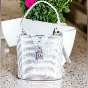 ALESSIA NWT TOP HANDLE SATCHEL CROSSBODY BAG SILVER SHINY RHINESTONE BLING PARTY